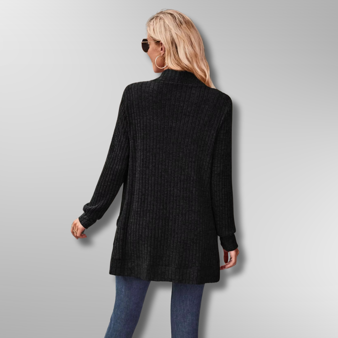 Dam Cardigan Ribbad Design Mjuk Polyester Akryl Rayon 1
