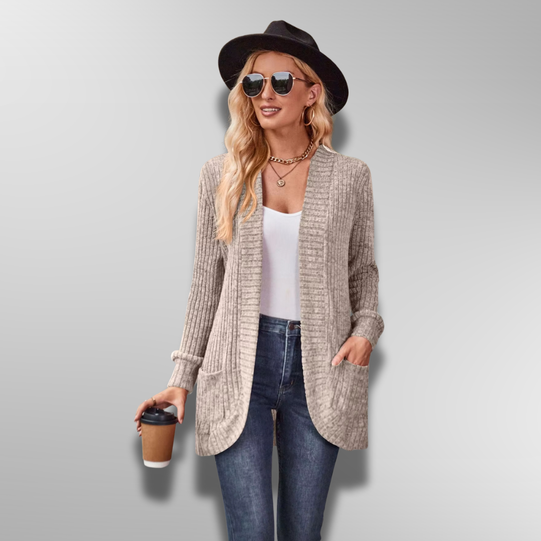 Dam Cardigan Ribbad Design Mjuk Polyester Akryl Rayon 2