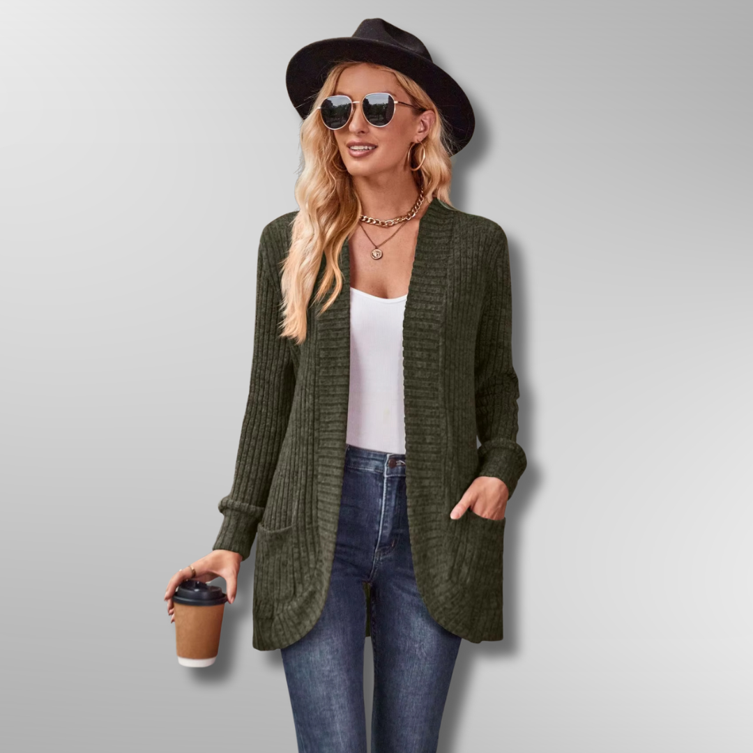 Dam Cardigan Ribbad Design Mjuk Polyester Akryl Rayon 4