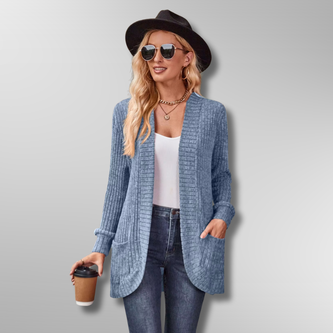 Dam Cardigan Ribbad Design Mjuk Polyester Akryl Rayon 5