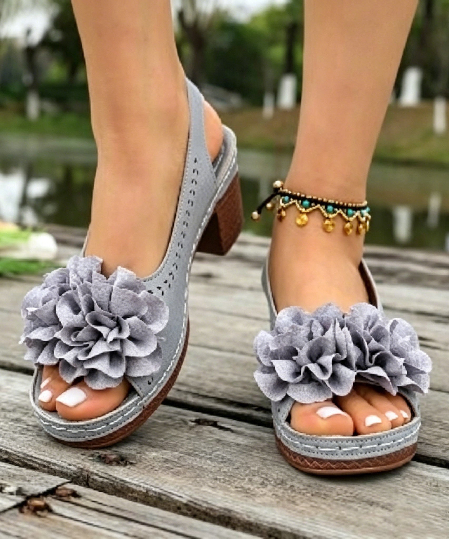 Dam Chunky Sandaler Splicing Blommig 3