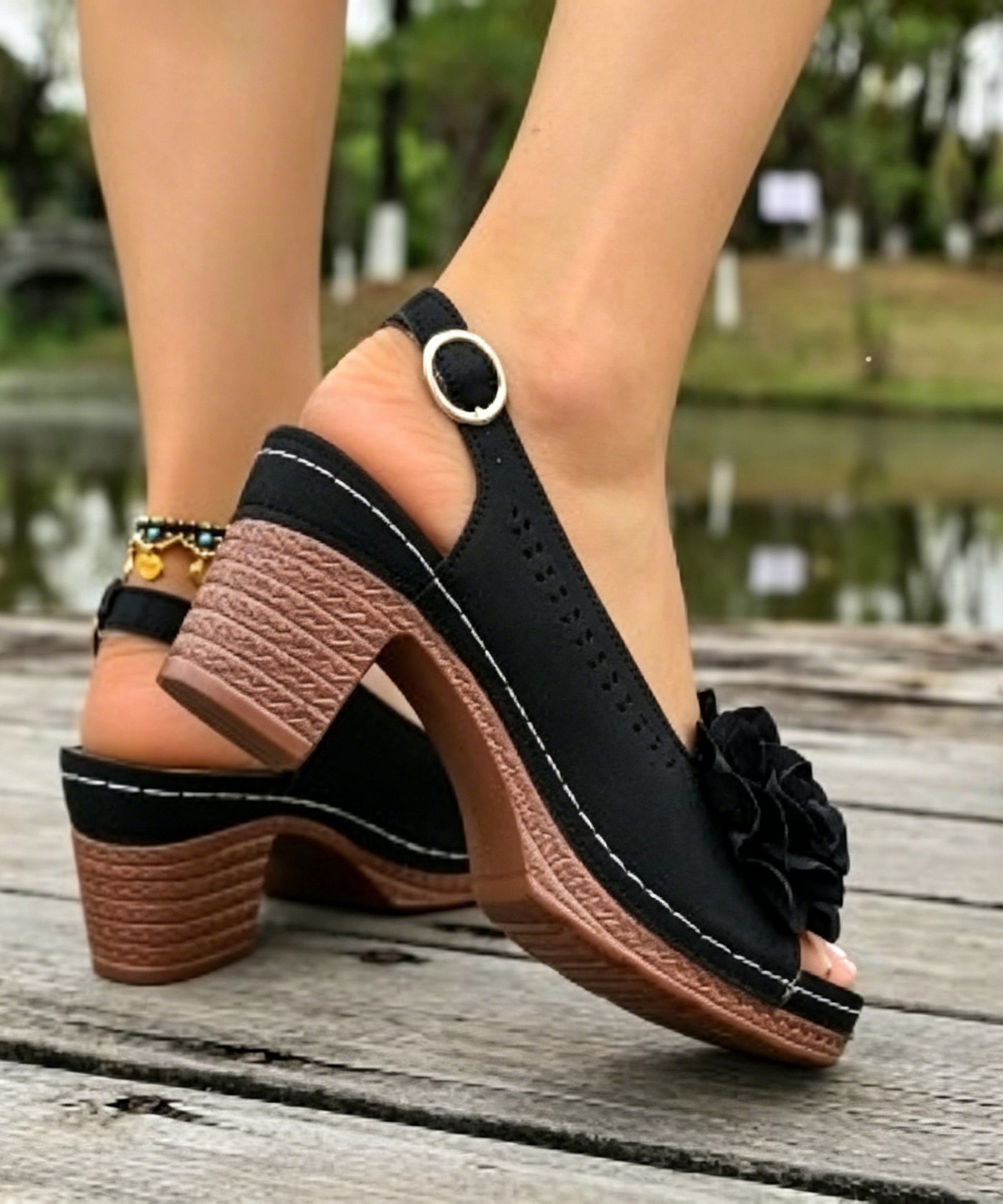 Dam Chunky Sandaler Splicing Blommig 4