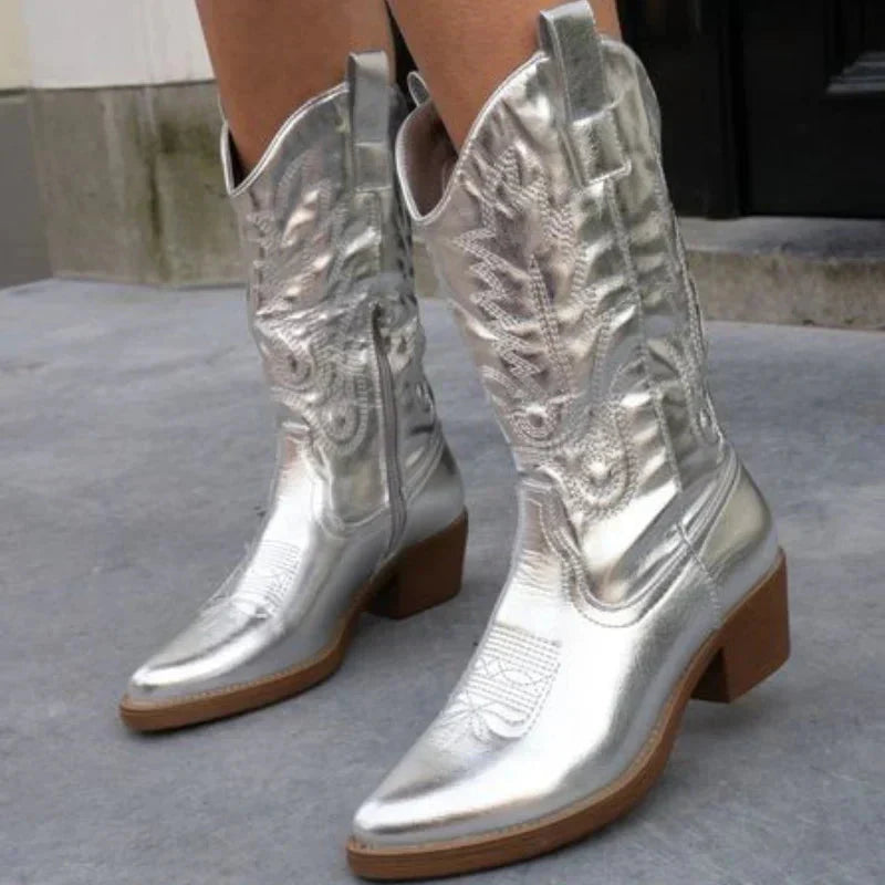 Dam Cowboystövlar i Metallic Stil 6