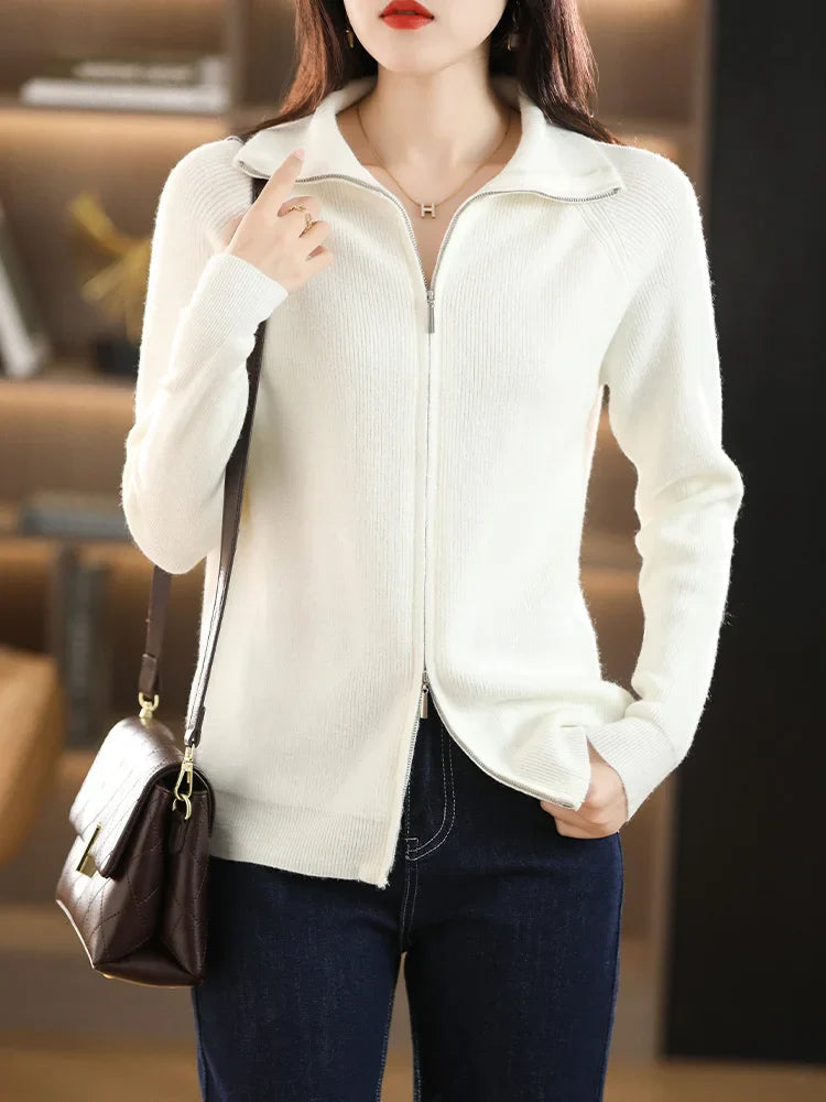 Dam Dubbel Dragkedja Västar i Ull och Bomull 11