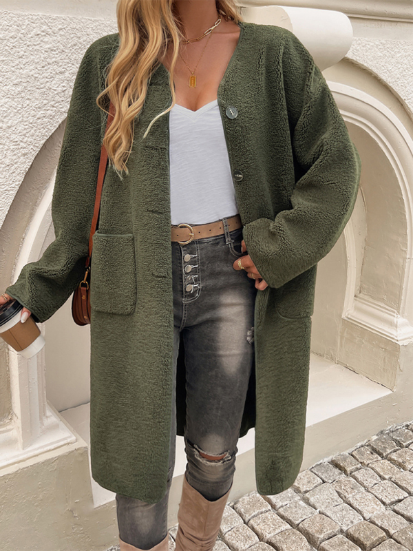 Dam Fleeceväst Lång med Knappar för Höst och Vinter 5