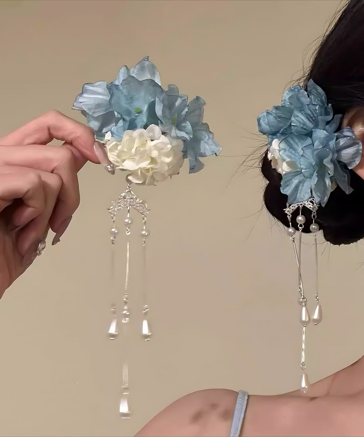 Dam Hårnål Set med Blommönster och Tofs 0
