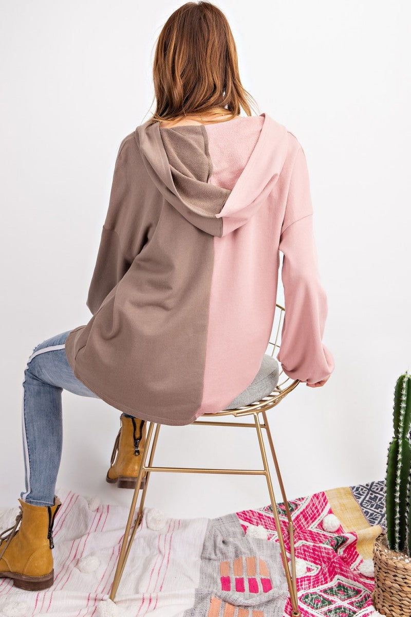 Dam Hoodie Färgblock Terry Knit Mocha 3