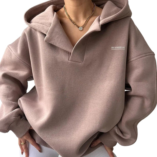 Dam Hoodie V-Hals Avslappnad Stil 0