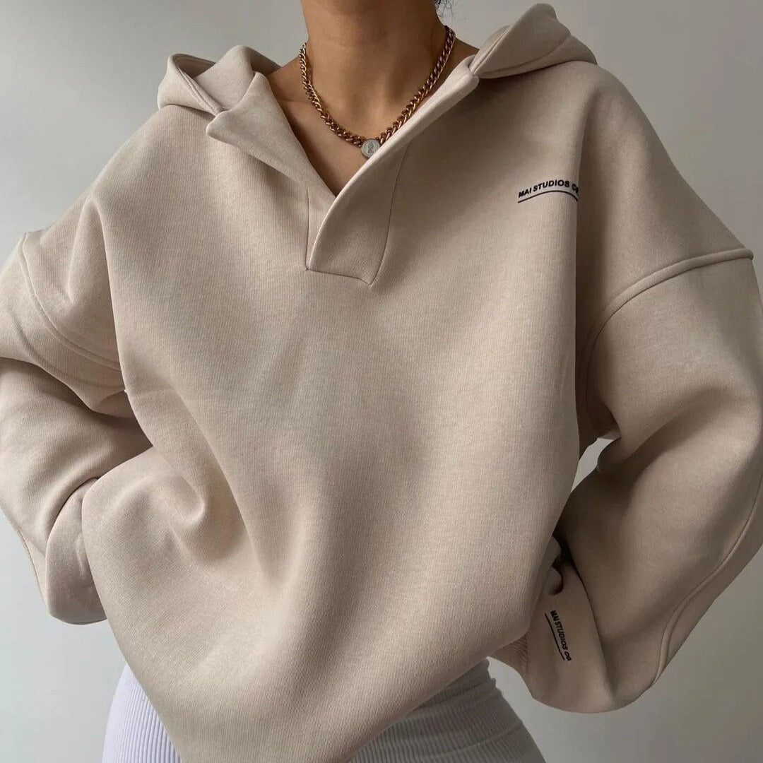 Dam Hoodie V-Hals Avslappnad Stil 1