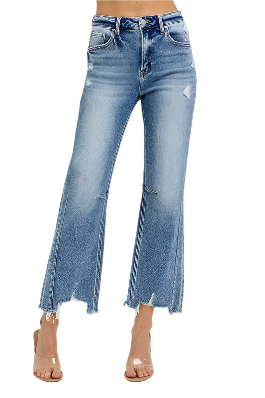 Dam Jeans Hög Midja Raka Med Distressed Kant 0