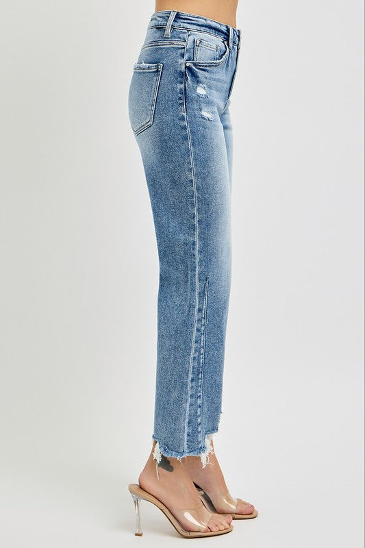 Dam Jeans Hög Midja Raka Med Distressed Kant 3