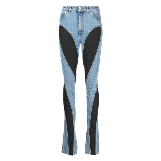 Dam Jeans Hög Midja Slim Fit Färgblockering 95% Bomull 0