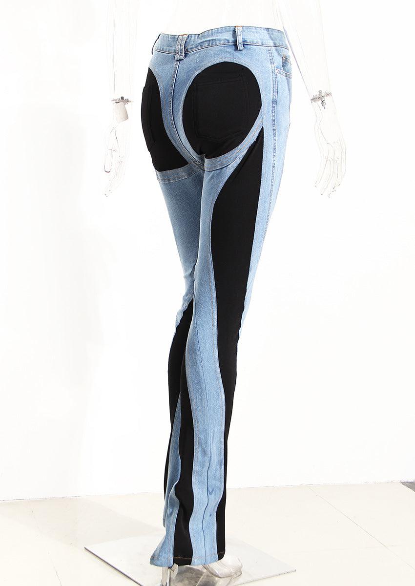 Dam Jeans Hög Midja Slim Fit Färgblockering 95% Bomull 3