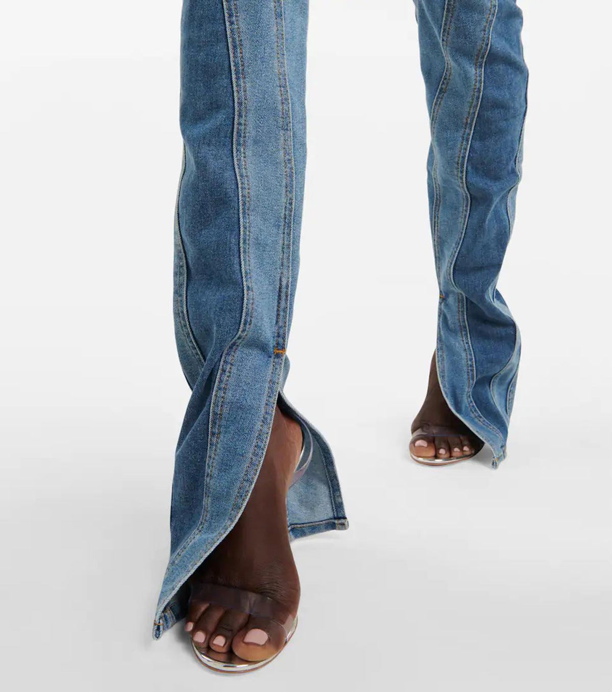 Dam Jeans Hög Midja Slim Fit Färgblockering 95% Bomull 4