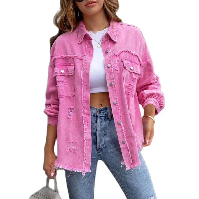 Dam Jeansjacka Bohemisk Stil 5