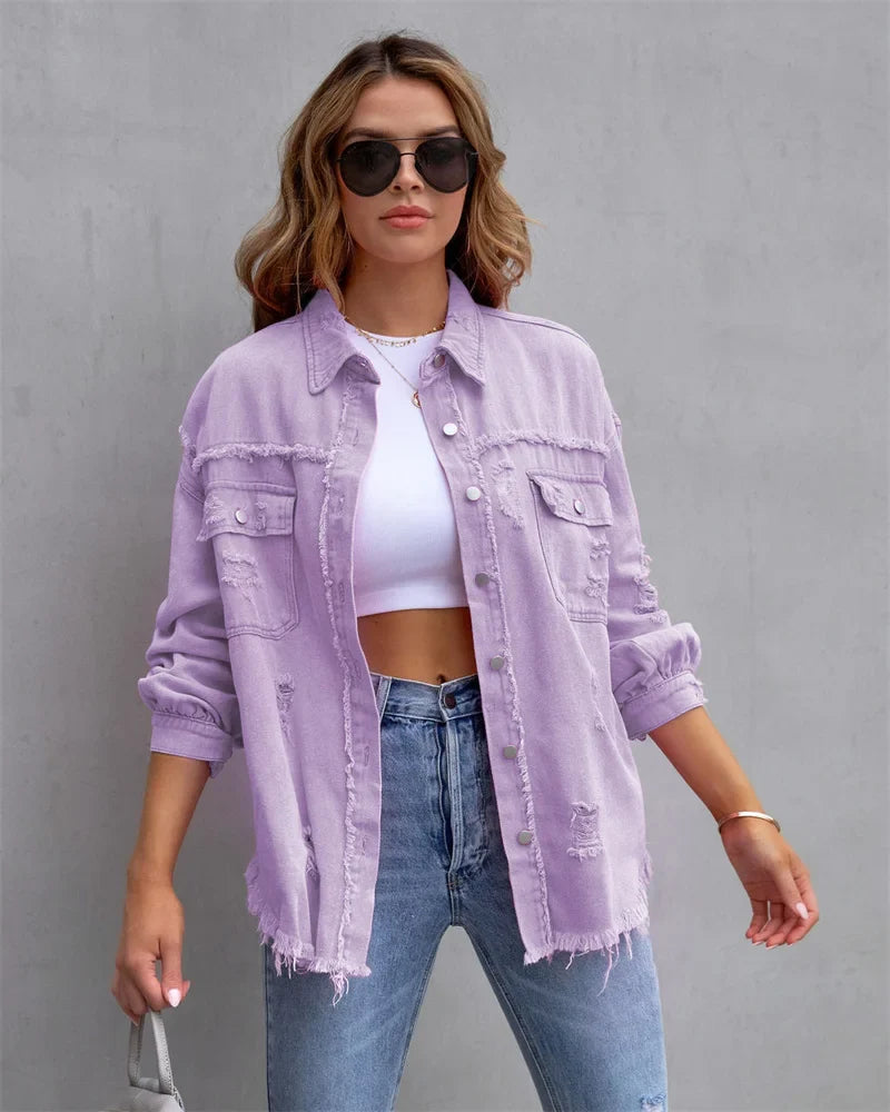 Dam Jeansjacka Bohemisk Stil 8