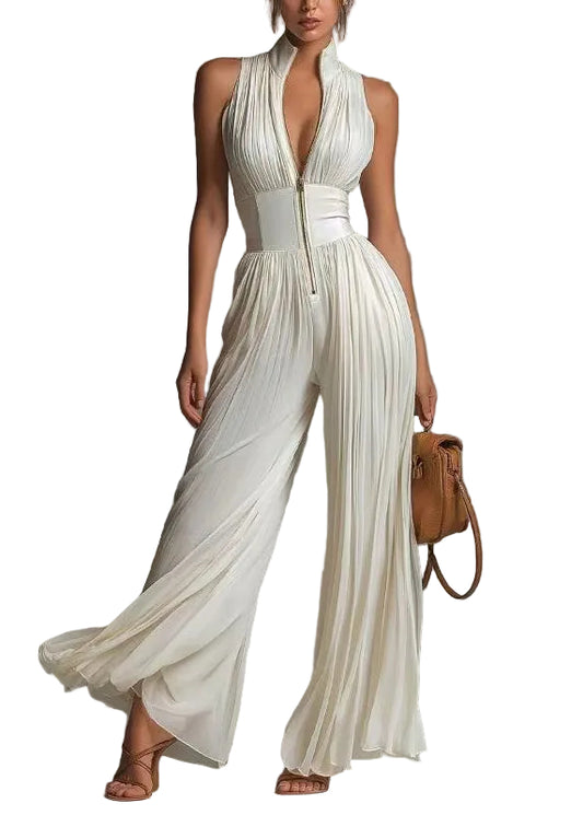 Dam Jumpsuit Ärmlös Med Rynkad Design och Dragkedja 0