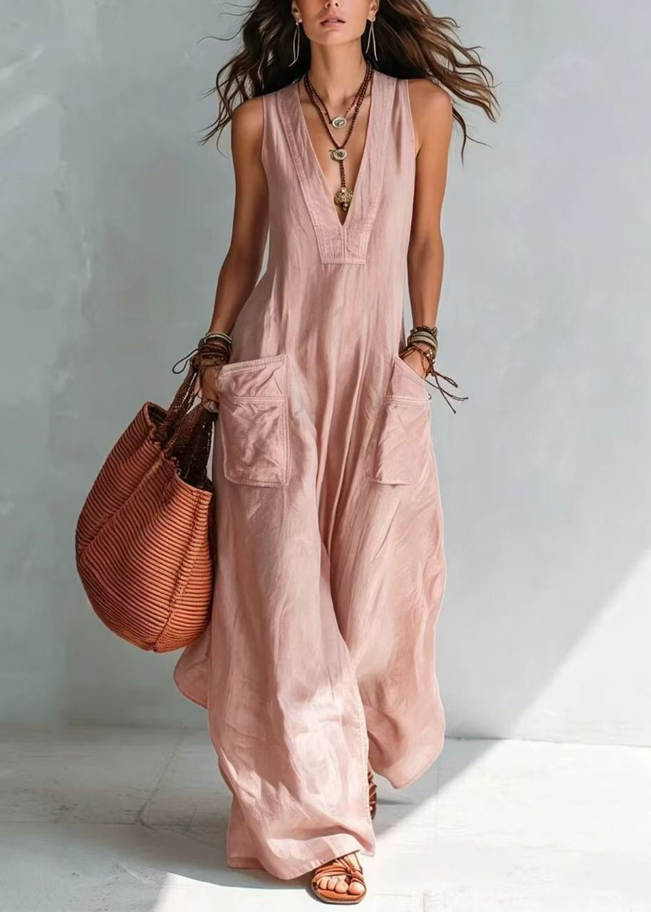 Dam Jumpsuit Ärmlös V-hals Casual med Fickor 1