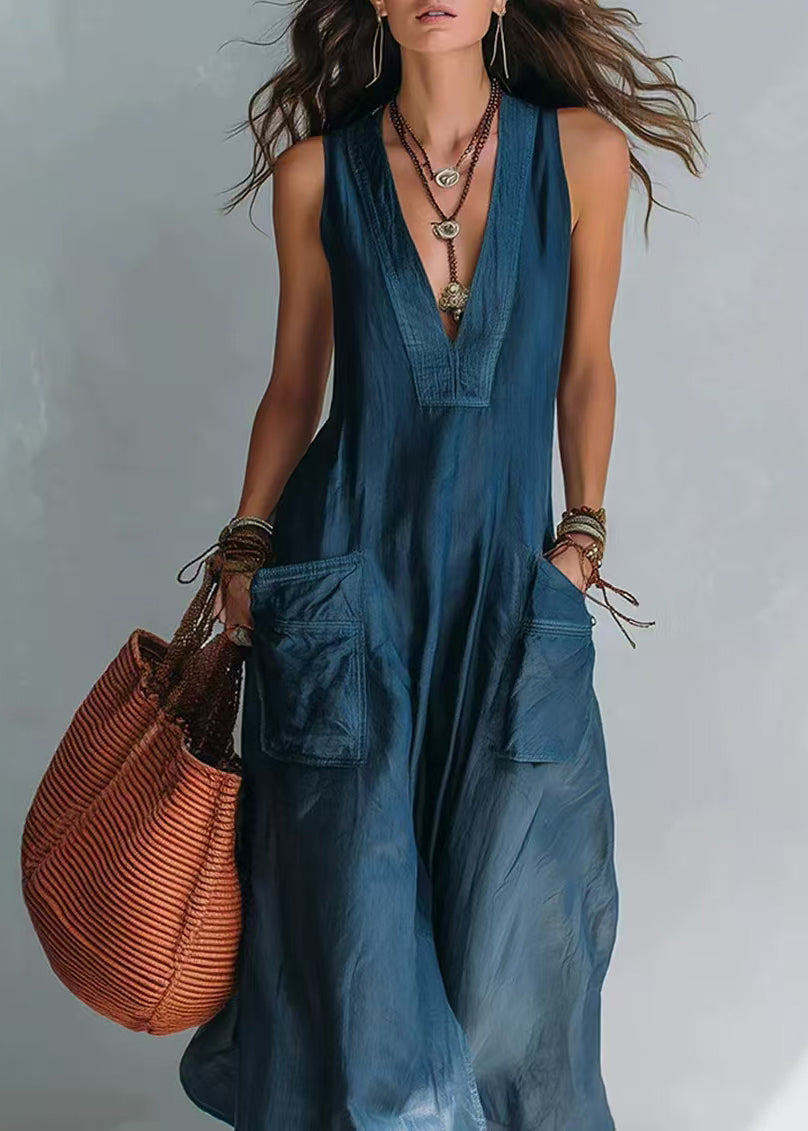 Dam Jumpsuit Ärmlös V-hals Casual med Fickor 4