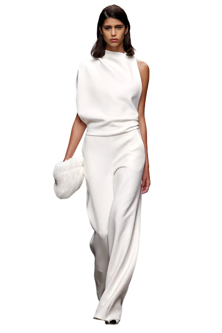 Dam Jumpsuit Asymmetrisk Hög Krage Mjuk Elastisk 0