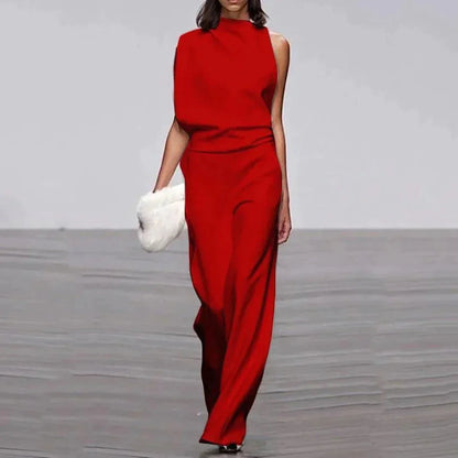 Dam Jumpsuit Asymmetrisk Hög Krage Mjuk Elastisk 2