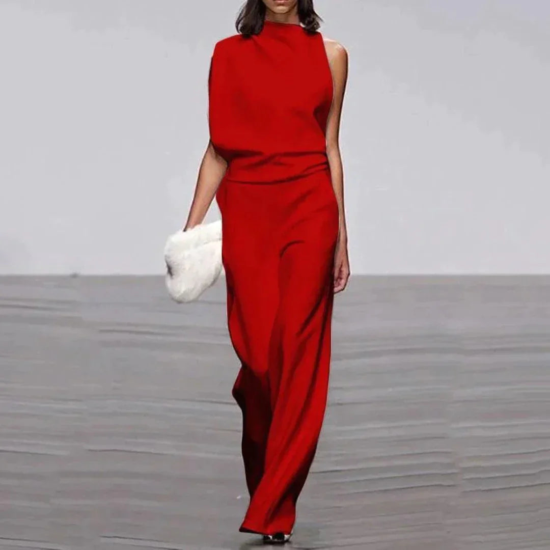 Dam Jumpsuit Asymmetrisk Hög Krage Mjuk Elastisk 2