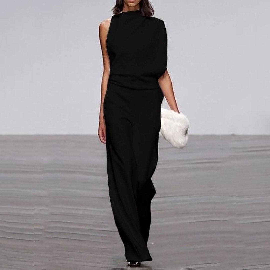 Dam Jumpsuit Asymmetrisk Hög Krage Mjuk Elastisk 3