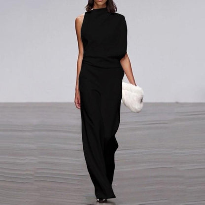 Dam Jumpsuit Asymmetrisk Hög Krage Mjuk Elastisk 3