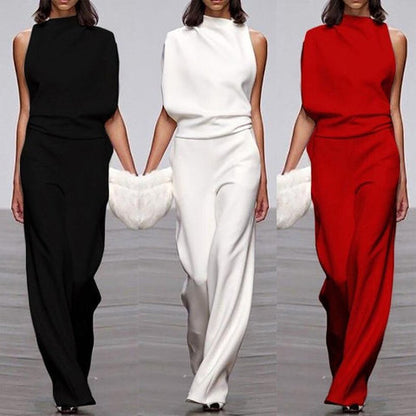 Dam Jumpsuit Asymmetrisk Hög Krage Mjuk Elastisk 4