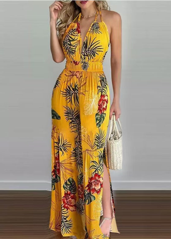 Dam Jumpsuit Halter Backless med Tryck och Resår i Midjan 1