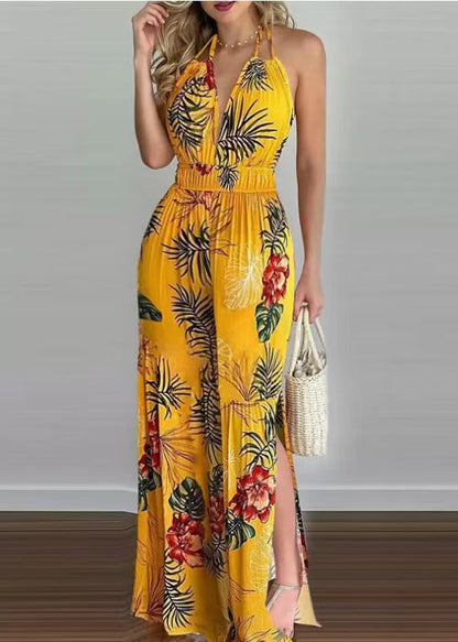 Dam Jumpsuit Halter Backless med Tryck och Resår i Midjan 1