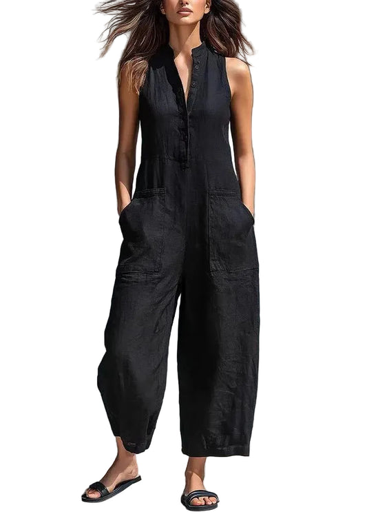 Dam Jumpsuit Hög Midja Ärmlös Patchwork Design Trendig Stil 0