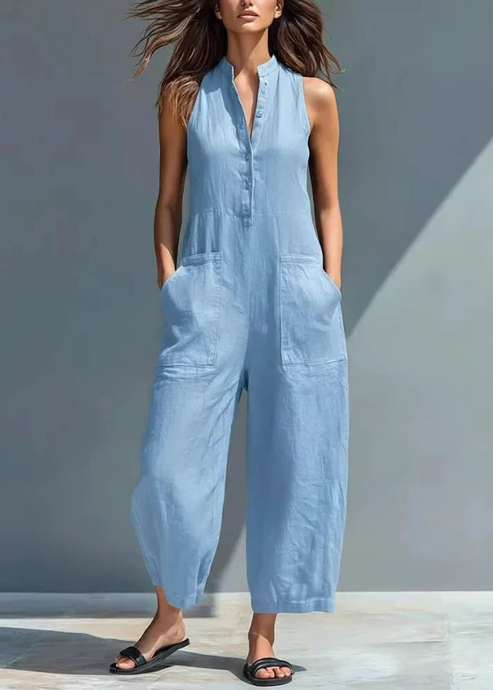 Dam Jumpsuit Hög Midja Ärmlös Patchwork Design Trendig Stil 1