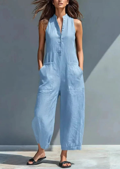 Dam Jumpsuit Hög Midja Ärmlös Patchwork Design Trendig Stil 1