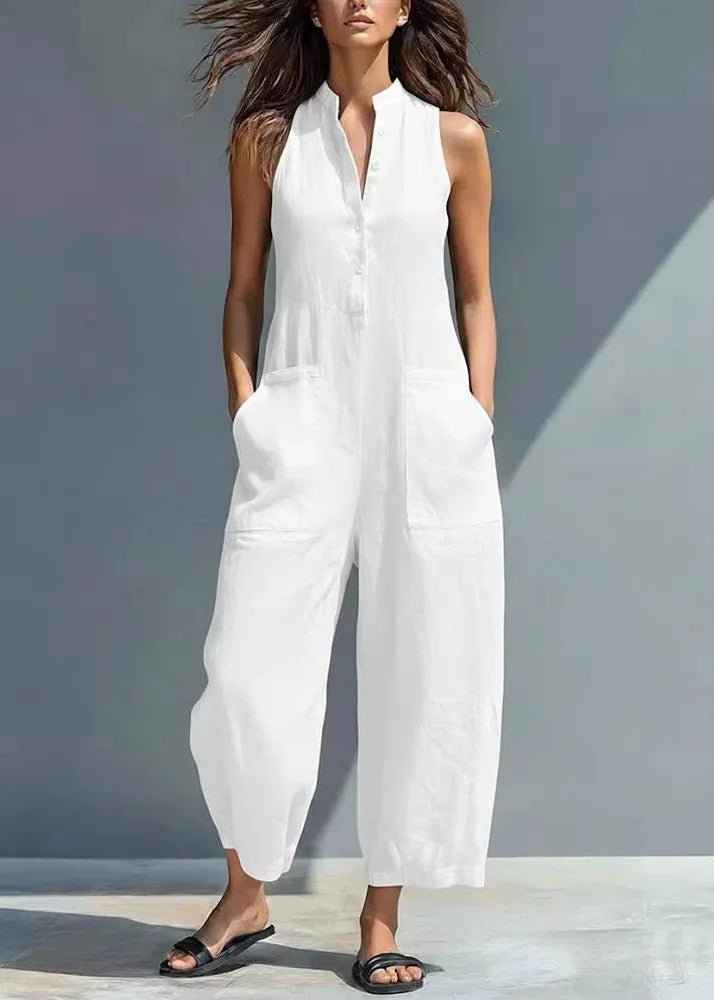 Dam Jumpsuit Hög Midja Ärmlös Patchwork Design Trendig Stil 2