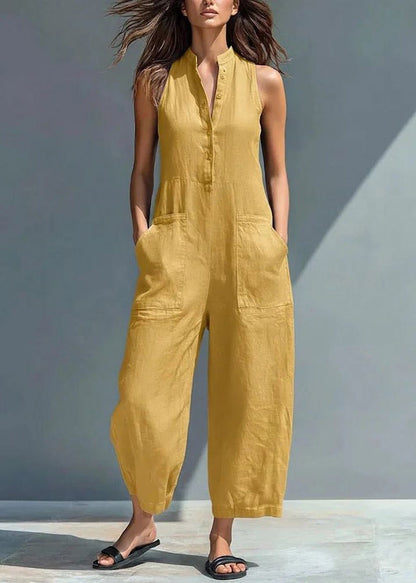 Dam Jumpsuit Hög Midja Ärmlös Patchwork Design Trendig Stil 3
