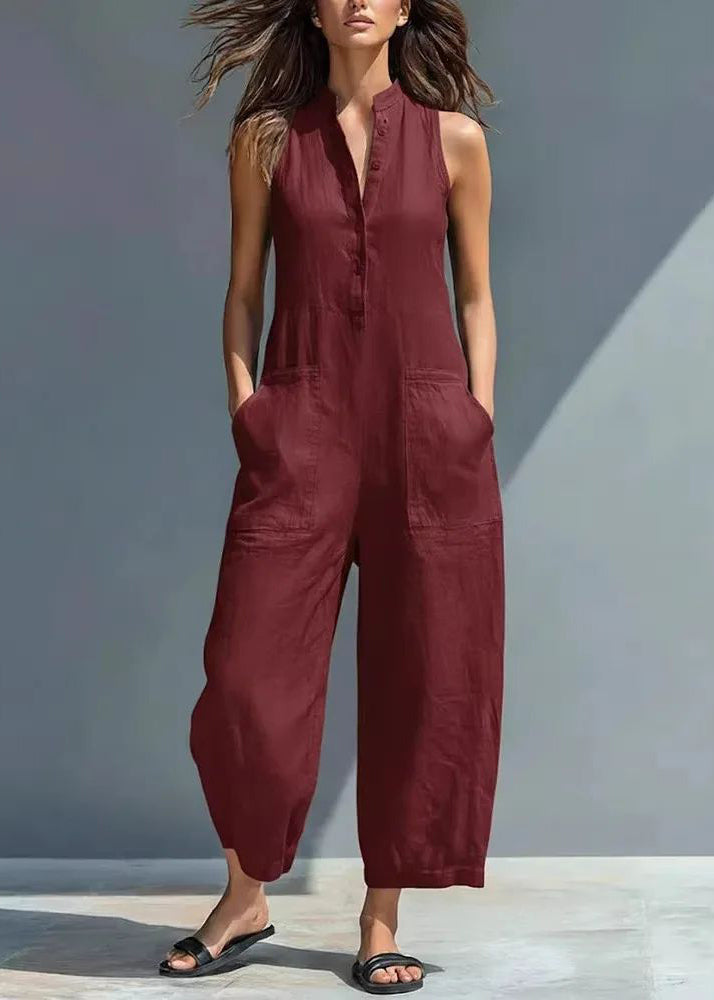 Dam Jumpsuit Hög Midja Ärmlös Patchwork Design Trendig Stil 4