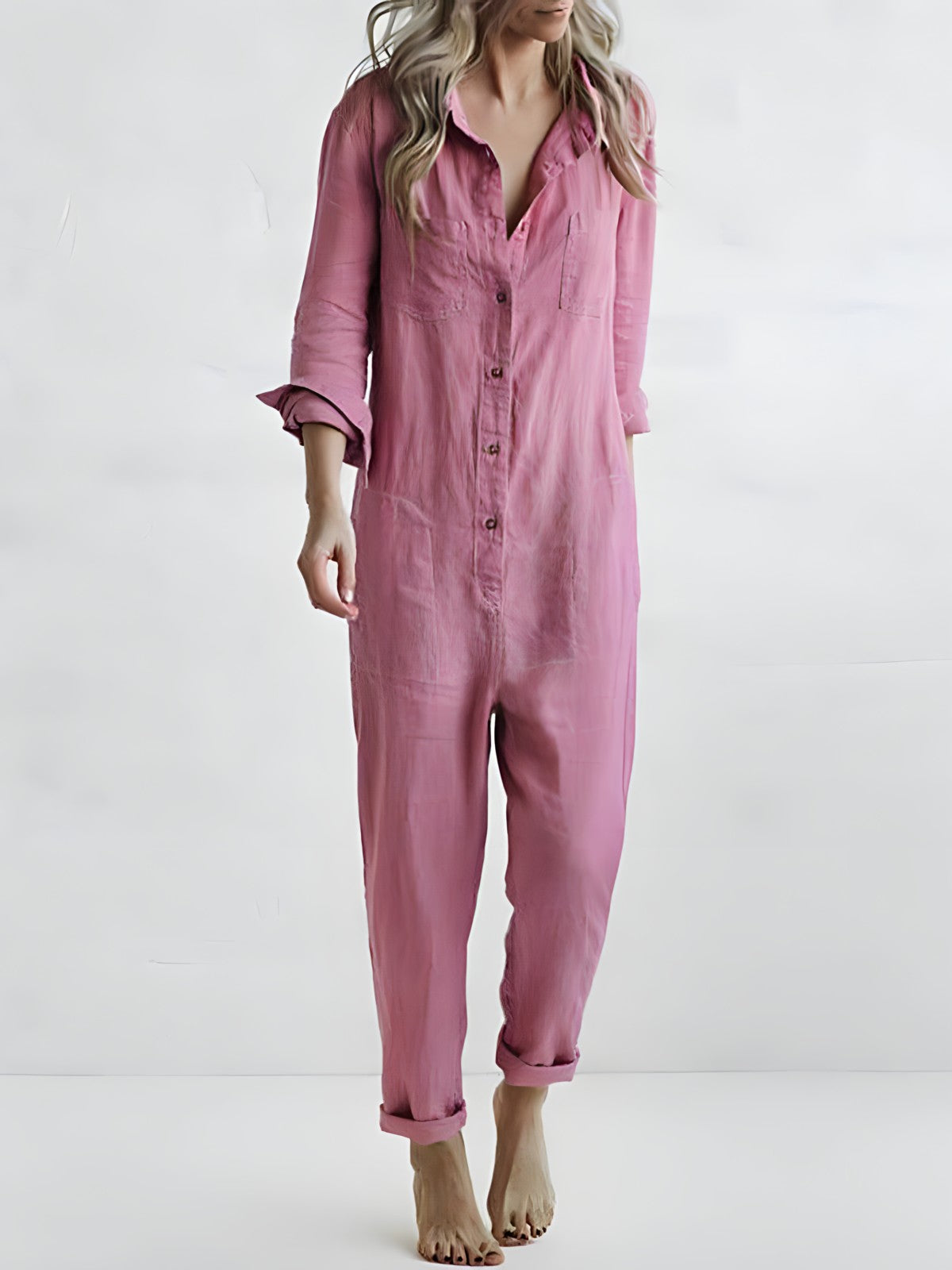 Dam Jumpsuit Med Polokrage och Kokerbyxor i Polyester 0