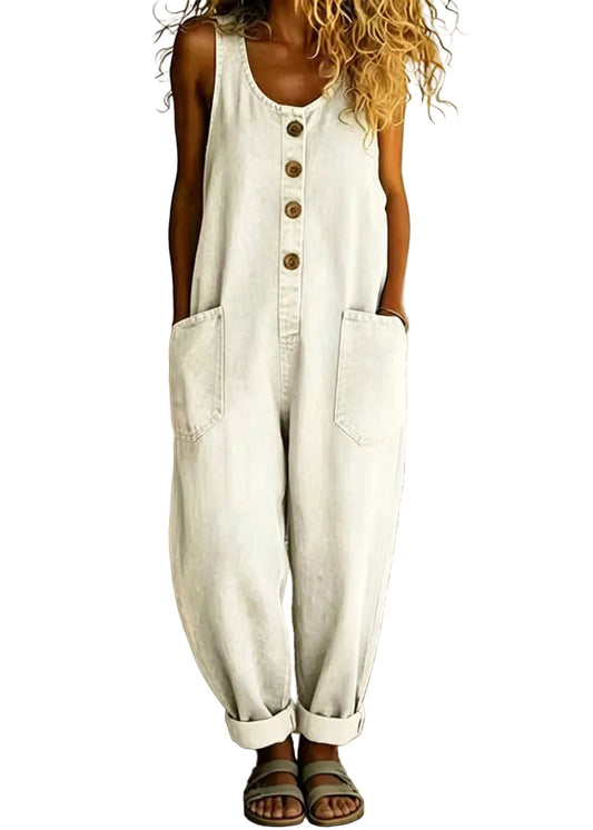 Dam Jumpsuit Oversized med Fickor Vintage Stil 0