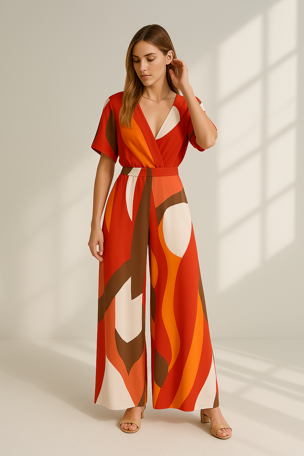 Dam Jumpsuit V-hals Vingärm Mjuk Material 1