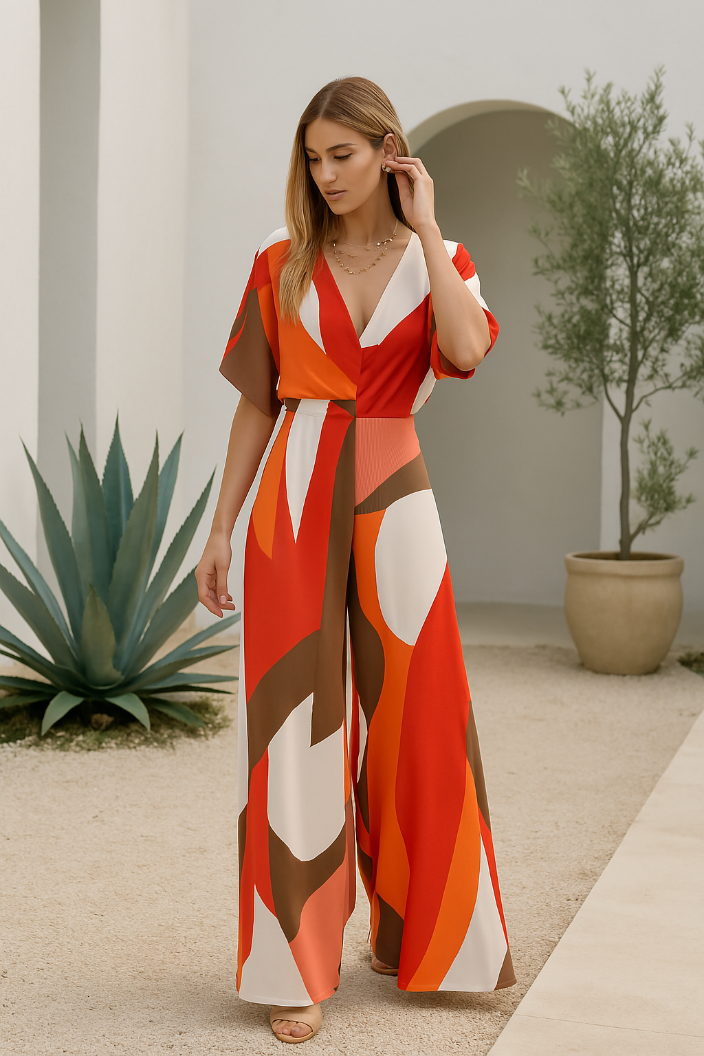 Dam Jumpsuit V-hals Vingärm Mjuk Material 3