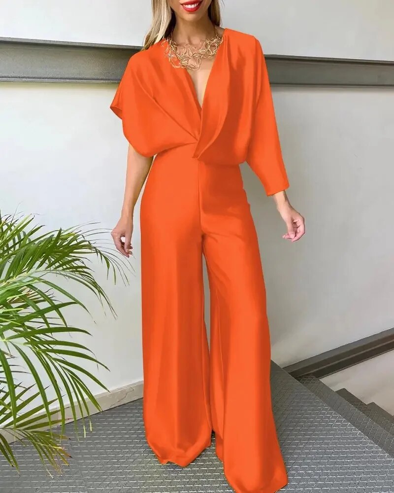 Dam Jumpsuit V-hals Vingärm Mjuk Material 4