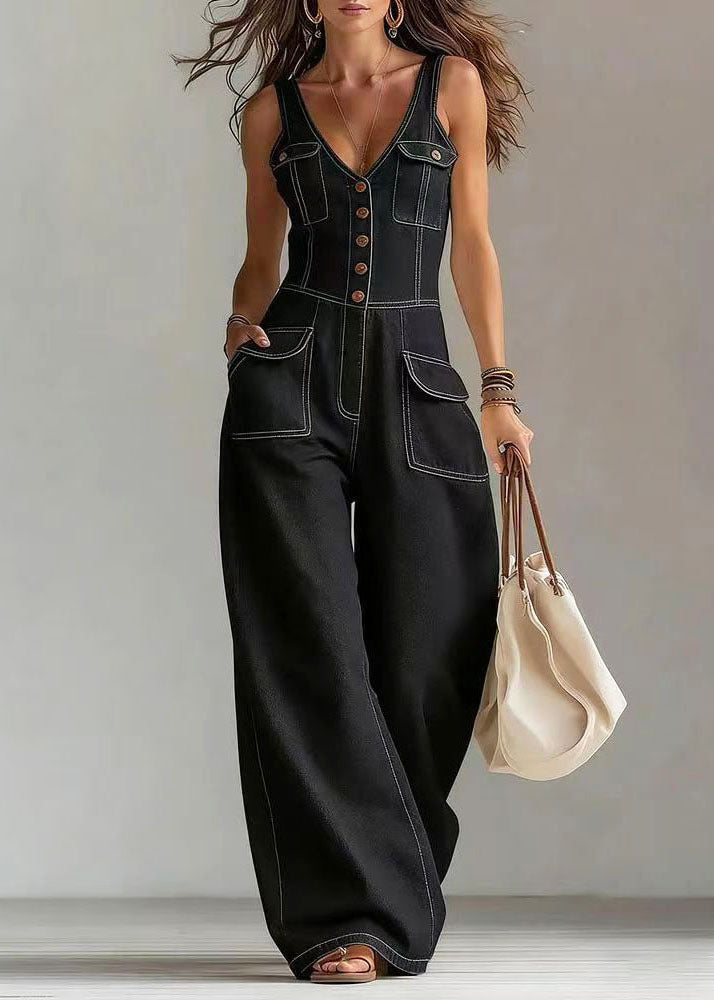 Dam Jumpsuit med Oversized Fickor och Raka Ben Bohemisk Stil 2