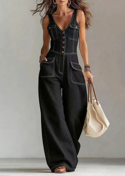 Dam Jumpsuit med Oversized Fickor och Raka Ben Bohemisk Stil 2