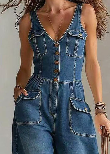 Dam Jumpsuit med Oversized Fickor och Raka Ben Bohemisk Stil 4