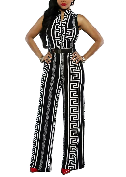 Dam Jumpsuit med Ståkrage och Tryck Modern Stil 0