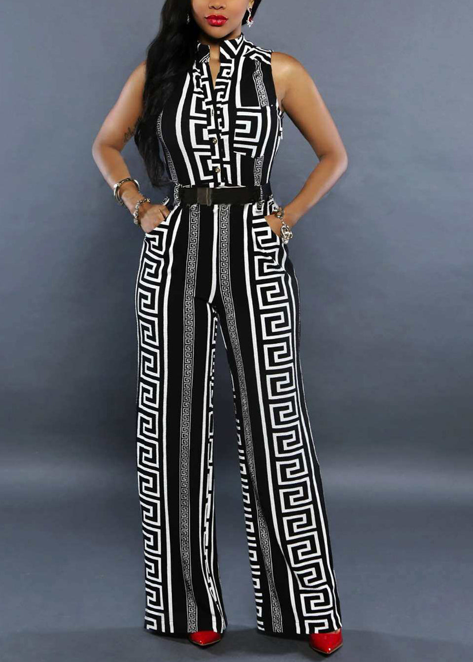 Dam Jumpsuit med Ståkrage och Tryck Modern Stil 2