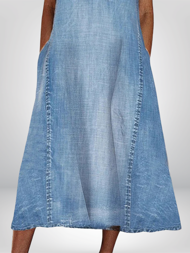 Dam Klänning A-linje V-hals Mouwlös Denimlook 5