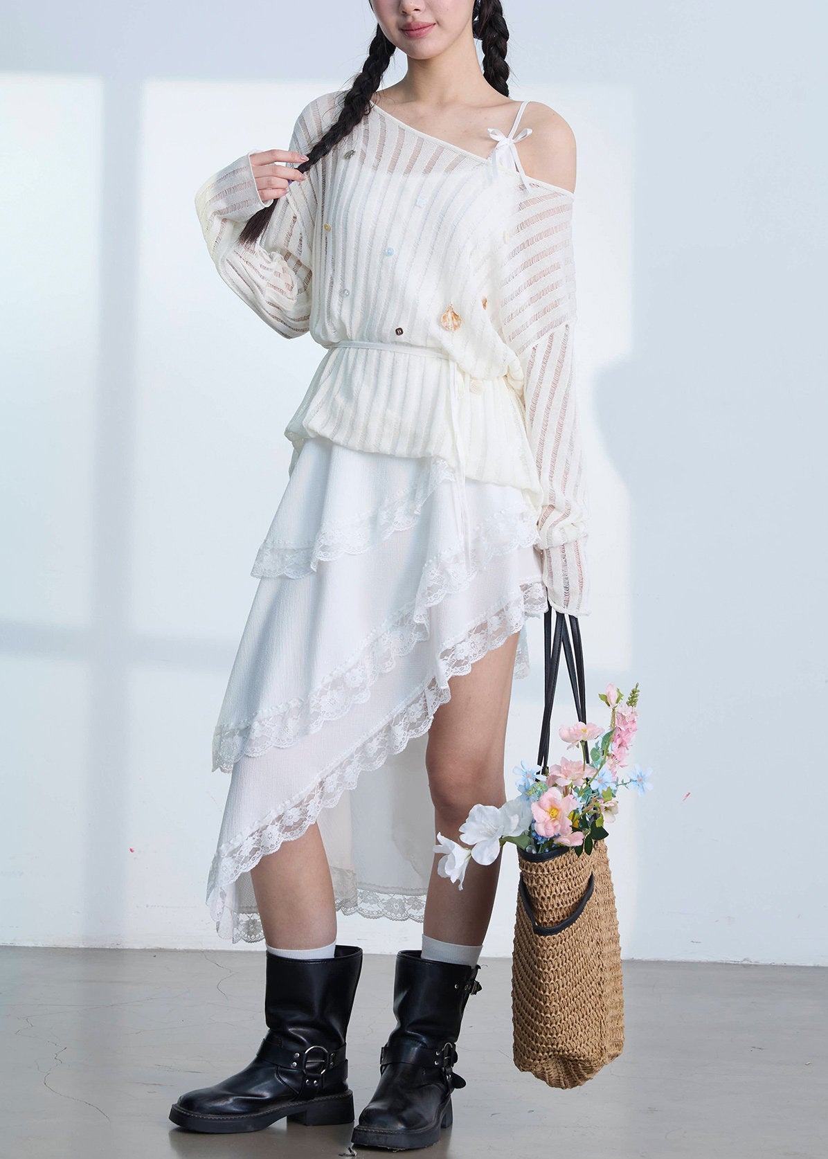Dam Klänning Asymmetrisk Spaghetti Band Patchwork Trendig Stil 3