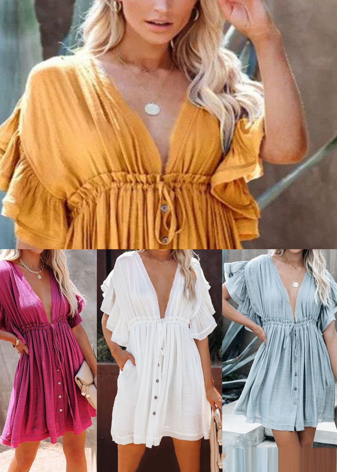 Dam Klänning Boho Volang Shift med Dragsko för Sommarens Fina Tillfällen 4
